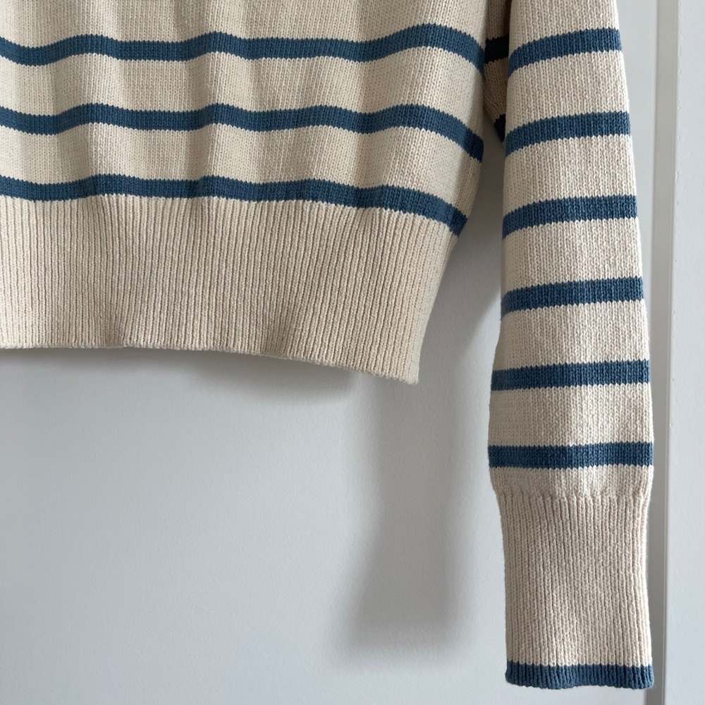 Veronica Beard Noorie Cardigan Sz Medium Ivory Blue Striped Cotton Chic Classic - Picture 16 of 16